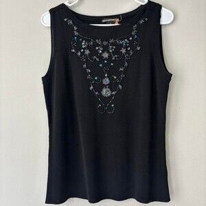 Y2K Black Fairycore Beaded Sequin Grunge Sleeveless Tank Top - Size Small